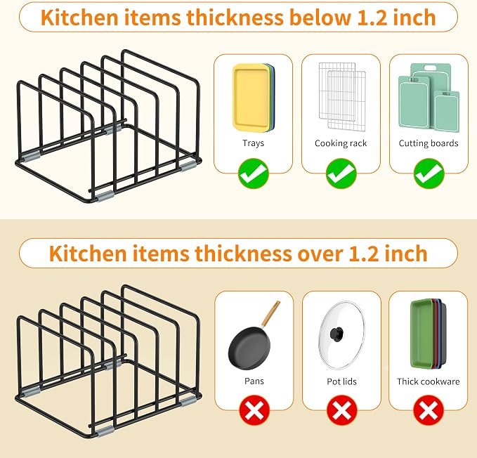 Cutting Board Organizer, Kitchen Cabinet Organizer, Divided Rack with 5 Slots for Baking Trays, Cutting Boards - Cookie sheet Organizer Inside Cabinet, Baking Sheets Holder (medium)