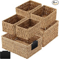 Marsui 6 Pcs Wicker Storage Baskets for Pantry Organization with Labels Handwoven Paper Rope Multi-size Natural Wicker Storage Bins for Organizing Small Baskets Container for Shelves Closet Toilet