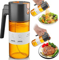LAKUMIQI 2 in 1 Oil Sprayer & Dispenser, 17 oz Light-Blocking Glass Bottle | Large Capacity, Wide-Mouth for Easy Pouring and Cleaning, Leak-Proof Oil Bottle with Stickers for Salads, Air Fryers, BBQ