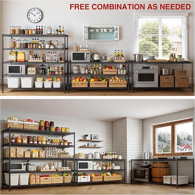 AIRAJ 48” W Storage Shelves Heavy Duty | 3200 LBS Metal Shelving | 5 Tier Wire Shelving | Garage Shelving Units and Storage | Rolling Wire Rack with Wheels | Adjustable Layer Height | 48”W×24”D×72” H
