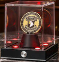 JupDec Cordless LED Challenge Coin Display Case, Clear Acrylic Single Silver Dollar Holder with 10 Color Light up, Autograph Coin Showcase with Memory Function, Ideal Gift for Sports Fans