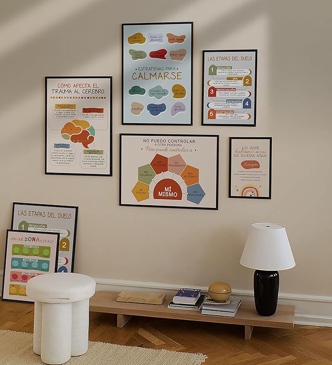 LOLUIS Mental Health Poster, La Salud Mental Spanish Learning Tools Educational Supplies Art Print (Estrategias Para Calmarse, Custom Frame Type)