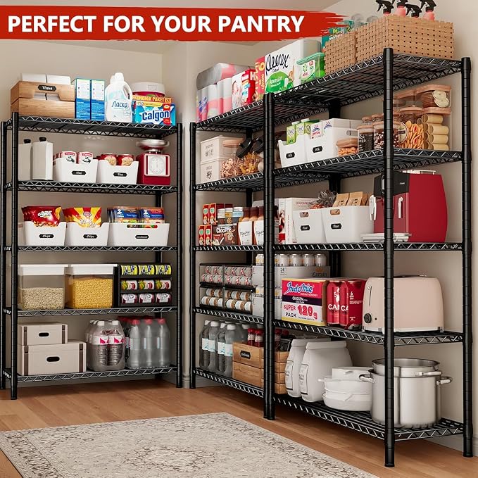 Xcity Storage Shelves, 5 Tier Heavy Duty Metal Shelving Unit with Wheels, 2500 LBS Adjustable Steel Wire Shelf for Commercial, Pantry, Kitchen, Garage, 18" D x 48" W x 72" H, Black