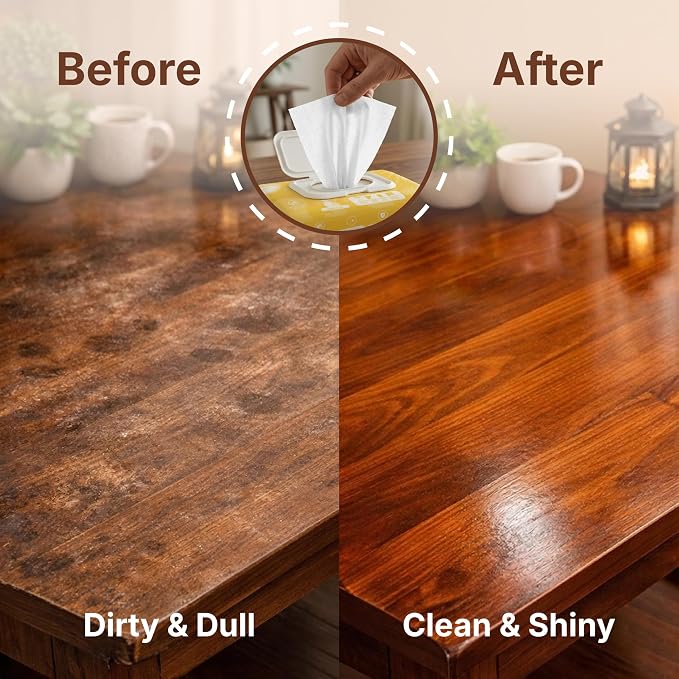 Air Jungles Wood Furniture Cleaner Wipes 70 Count (2 Packs), XL 8x10 Inch | Clean, Protect, Polish Wood Tables, Chairs, Cabinets, Desks, With Vitamin E Gentle For Skin, Lemon Scent