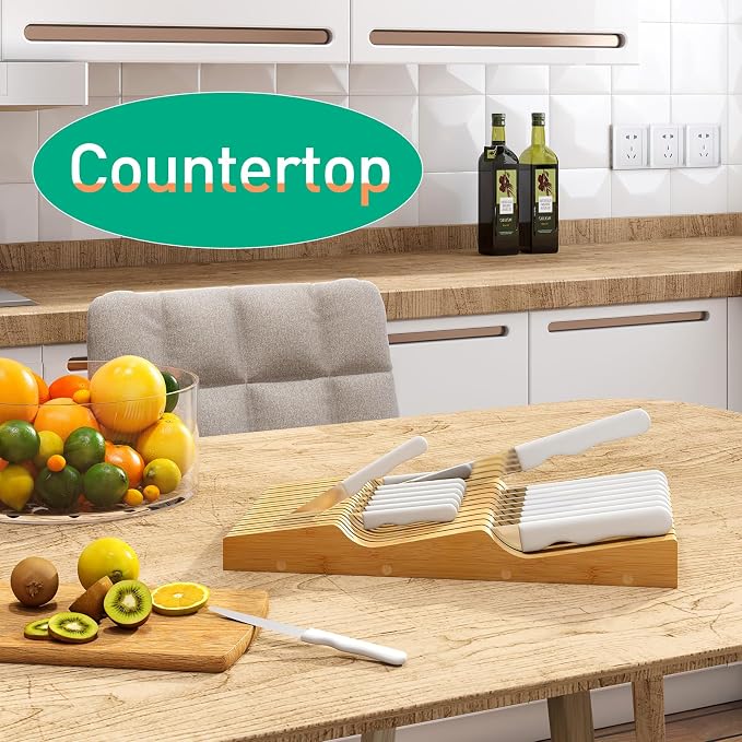Knife Drawer Organizer (Natural, 19 Knives Organizer)