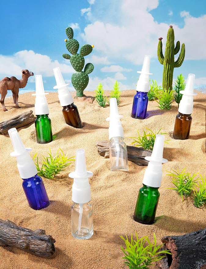 10 Pcs Nasal Spray Bottle, 10ML/0.35OZ Glass Brown and Bule Nasal Spray Bottles Empty Refillable with 2 Funnels and 2 Labels
