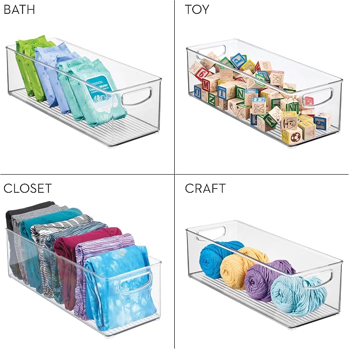 iDesign Plastic Stackable Pantry Bin with Handles, Clear | For Cabinets or Fridge, Made in USA