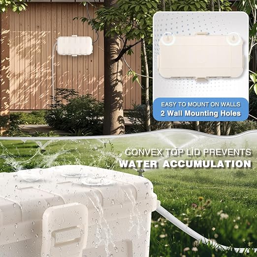 Flemoon Medium Outdoor Electrical Box (11.5x5.2x4 inch), IP54 Waterproof Extension Cord Cover w/6 Cable Entry Ports, Weatherproof Connection Box for Power Strip, Timer, Plug, Holiday Lights, White