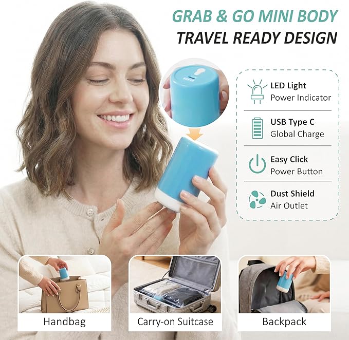 Cozy Essential Travel Vacuum Storage Bags with Rechargeable Cordless USB Pump, Space Saver Bags for Luggage, Suitcase, Carry-On, for Clothes, Blankets, Bedding & Seasonal Storage,8 Combo