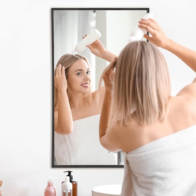Head West Brushed Black Recessed Medicine Cabinet Mirror 16" x 26", Bathroom Wall Mount Storage Organizer with Glass Shelves