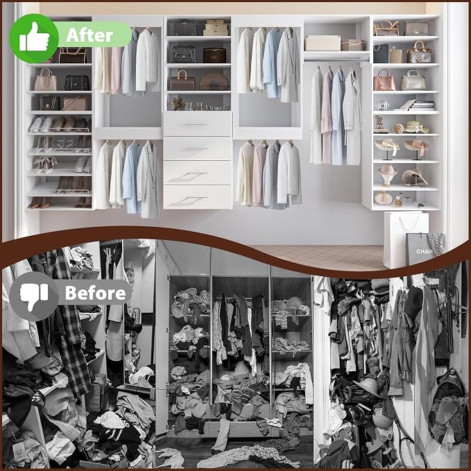 19.5" Wide Double Hanging Modular Closet System, Wall-Mounted Closet Organizer with Dual Hanging Rods, White