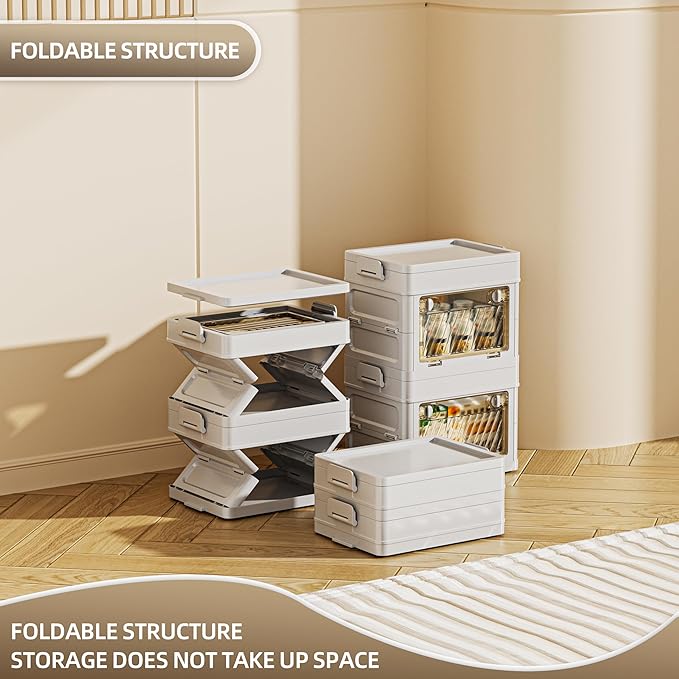 12 QT / 3 Gal Foldable Storage Cabinet with Clear Double Doors Organizer, Transparent Front & Back, Pull to Setup, Rolling Storage Bin for Closet/Living Room