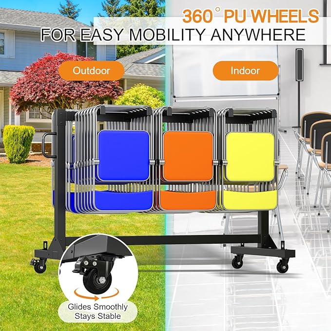 Specraft Folding Chair Rack and Table Cart for 12 Tables or 42 Chairs, 550 lbs Capacity, PU Wheels, Dust Cover, Elastic Cords, Black