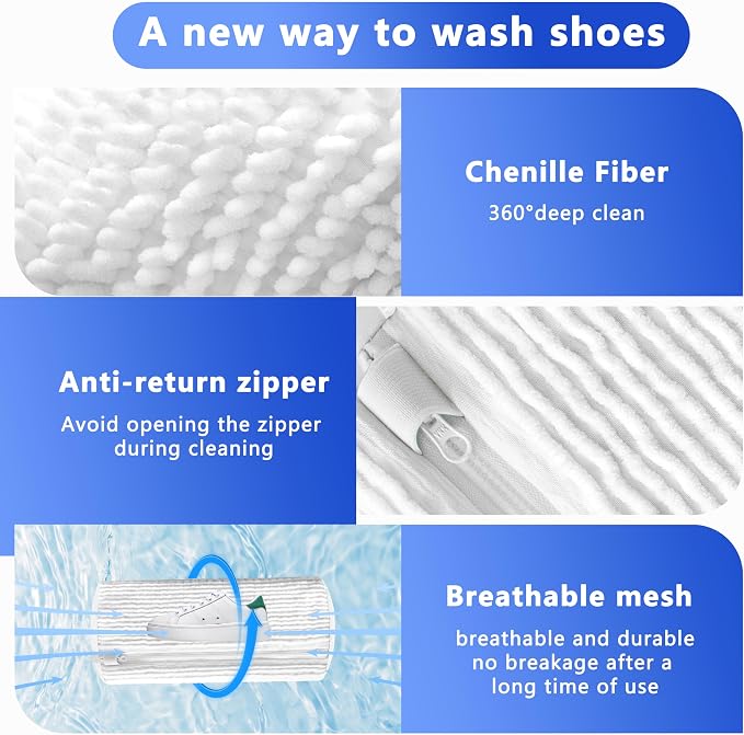 2Pcs Reusable Shoe Washing Machine Bag for Washer and Dryer:Free Up Hands, Prevent Deformation,shoe bag with Zipper Protection Design, Use for all Shoes,Sports Shoes