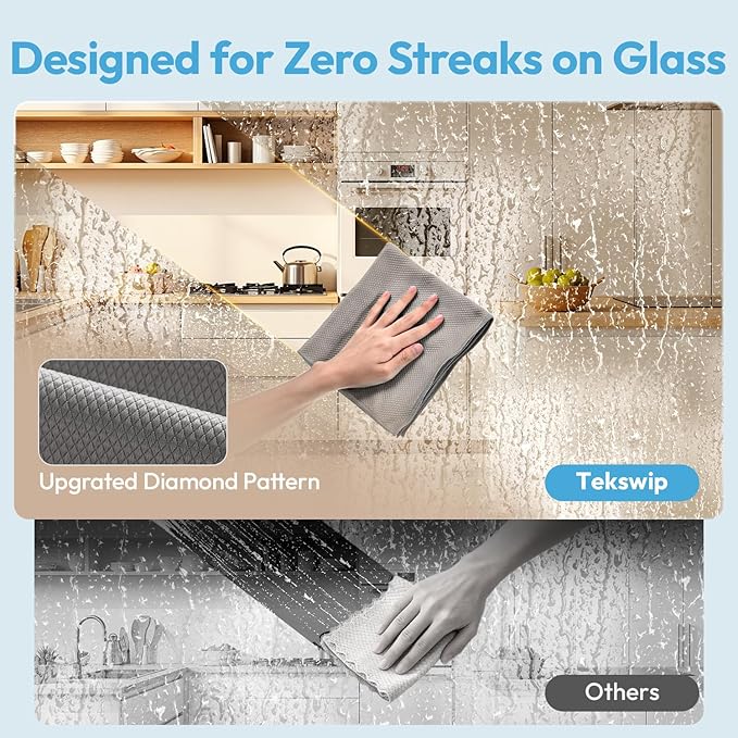 Microfiber Glass Cleaning Cloth 6 Pack - 15.5x15.5 Inch Lint Free Streak Free Polishing Cloth for Windows and Mirrors, Fish Scale Nano Cleaning Cloth for Car Window Detailing