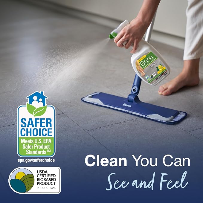 Bona Multi-Surface Floor Cleaner Spray - 32 fl oz - Lemon Mint Scent - Refillable - Residue-Free Floor Cleaning Solution for Stone, Tile, Laminate, and Vinyl Floors