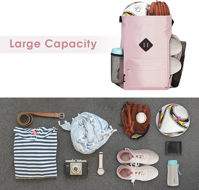 WANDF Drawstring Backpack with Shoe Compartment, Sports Gym Bag | Multi-Pocket Storage, Water-Resistant Fabric, Cinch String Bag