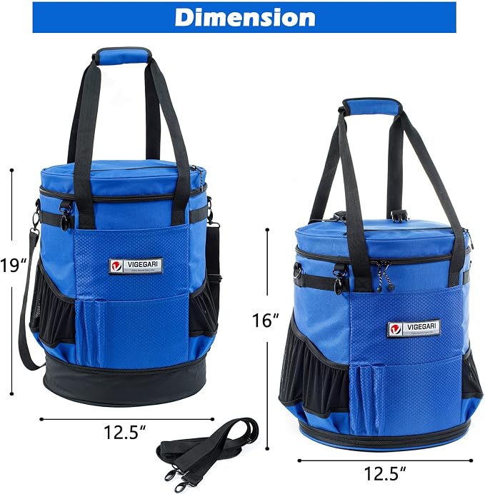 VIGERARI Baseball Bucket Bag- Coach Bag-Expandable Softball Bucket Organizer with Padded Seat