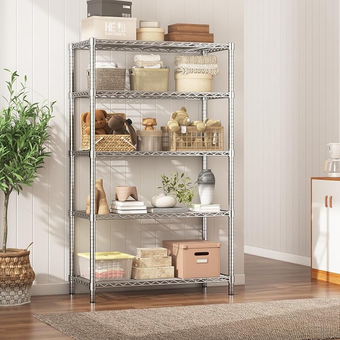 ROOMTEC 5-Tier Wire Shelving Unit,40" W*16" D*72" H,Max Load 2000 lbs | Garage Shelves, Adjustable Storage Rack, Heavy Duty Metal Shelf for Kitchen, Pantry, Laundry, Basement