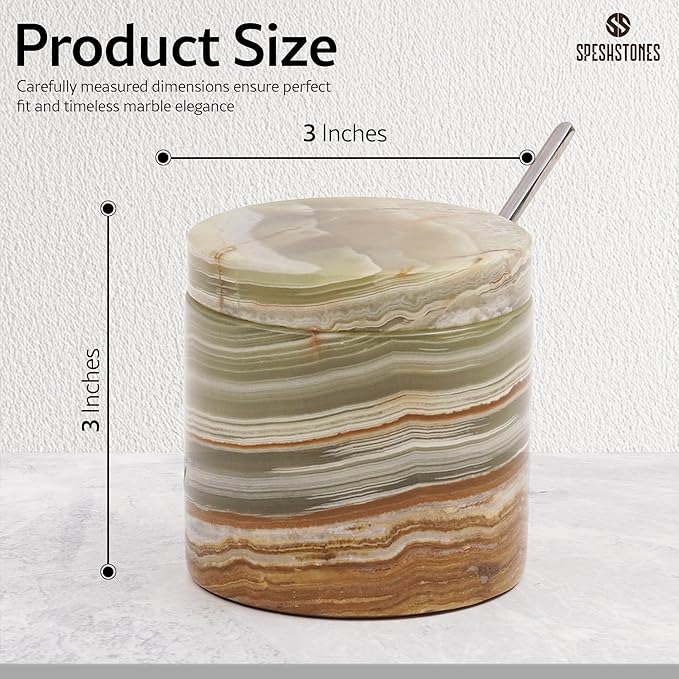 Marble Salt Cellar 3 Inch Green Flaky Salt Containers for Countertop - Sugar Bowl With Lid, Salt Holder, Spice Jars, Salt Box for Seasoning Storage Container, Salt Dish for Kitchen Decor
