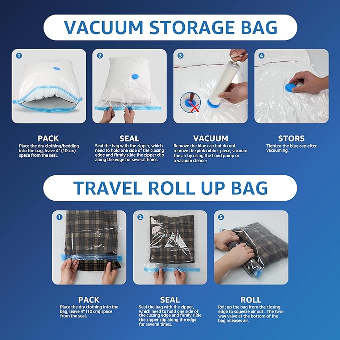 Simple Deluxe 32 Pack Vacuum Storage Bags (5 Jumbo/5 Large/6 Medium/6 Small/5 Roll M/5 Roll S) Space Saver Bags, Vacuum Seal Bags with Hand Pump for Comforters, Blankets, Bedding, Pillows and Clothes