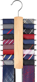 Mkono Wooden Tie Rack Retro Tie Belt Storage Hanger Organizer for Men Closet Space Saving Rack with 20 Non-Slip Hooks for Ties Belt Scarf Organize 360 Rotate Hanger Tie Holder, 1 Piece, Wood Color