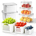 5 Pack Fruit Storage Containers for Fridge,Produce Container for Fridge with Removable Colanders,Leakproof Refrigerator Organizers and Storage for Produce Berry Vegetable Salad Meat Food Keep Fresh