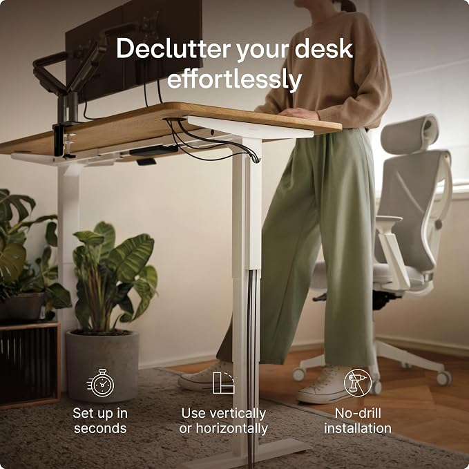 Desktronic Magnetic Cable Management Tray — No Drill Under Desk Cord Organizer, Holds 10 Cables, Reinforced Steel Cable Holder for Home Office, Gaming Setup & Sit-Stand Desks