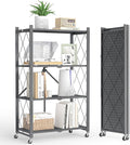 Fenbeli 4 Tier Folding Storage Shelf with Wheels, Heavy Duty Metal Shelving Unit No Assembly, Foldable Rolling Storage Rack 600 LBS Capacity, Locking Casters for Garage Kitchen Pantry(Gray, 4 Tier)