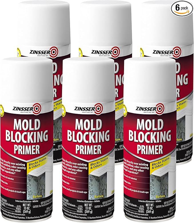 Rust-Oleum Zinsser 287512-6PK Mold Blocking Spray Primer, White, 13.00 Fl Oz (Pack of 6)