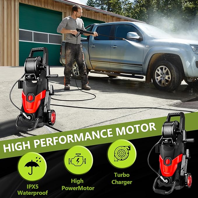 High Pressure Power Washer with 4 Quick Connect Nozzles （Portable Cleaning Machine）（Foam Cannon - Filter - Inlet Hose）（Cars/Fences/Driveways/Home/Patios）