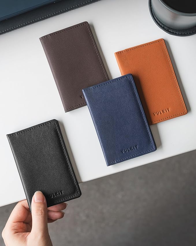 VULKIT Leather Business Card Holder 2 Sided Slim Business Name Card Organizer for Men or Women (Nappa Black)