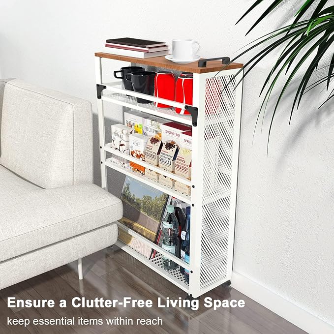 2026 New, Slim Kitchen Storage Cart, 3 Tier Metal Rolling Utility Cart Mesh Basket, Multifunction Wire Basket Shelf Trolley for Home Laundry, Bathroom, Living Room, White