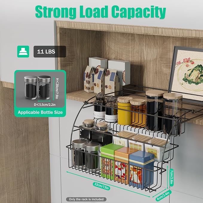 3-Tier Pull Down Spice Rack Organizer, 14.6 * 7.9 * 7.9in 11 lbs Load Capacity Pull Out Spice Organizer Shelf for Inside Cabinet Pantry Expandable Display Riser Shelf Kitchen Seasoning Shelf