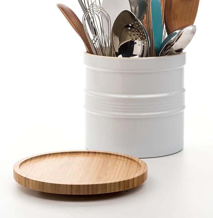 RSVP International Tool Crock Turntable Lazy Susan, Bamboo, 8.25" | Handy in Cabinets or on Counters | Rotating Base with Sturdy Lip | Organize Spices & Small Bottles
