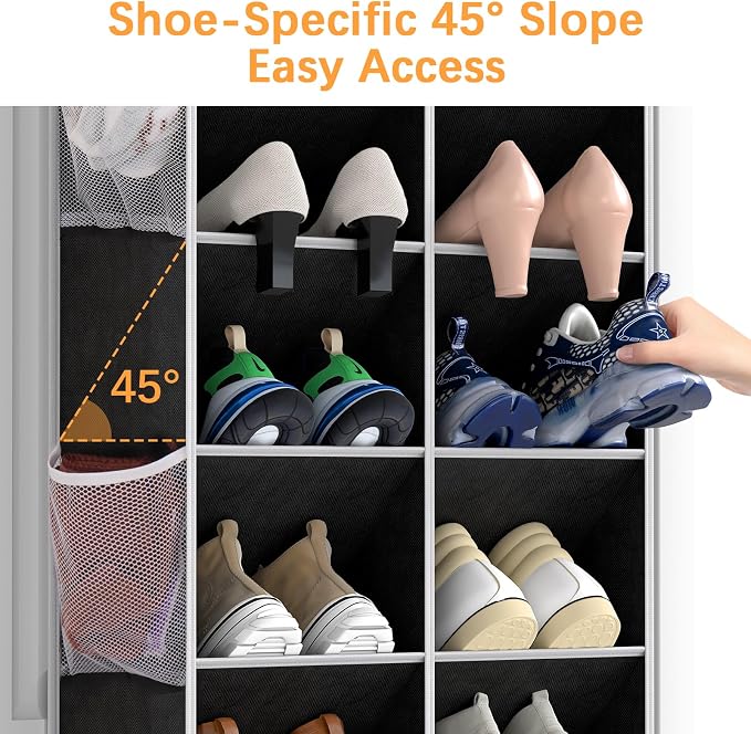 Yecaye 16-24 Pairs Over the Door Shoe Organizer, Large Capacity Hanging Shoe Rack for Door Hanger with Deep Pockets, 8 Tier Shoe Holder for Sneakers Boots Heels College Dorm Essentials, Black
