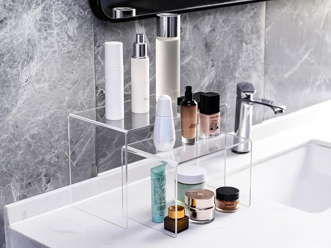 CLAY TONI 1-PC Large Clear 5mm Thick Acrylic Display Risers, 10.5x7x7 Inch | For Kitchen Organizer and Storage,Display Food, Pantry Cabinet Shelf, Retail Display