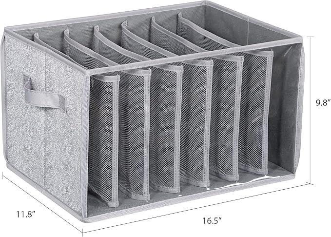 Zilink Upgraded Pants Organizer with Support Board Clear Jeans Organizer for Closet with 7 Grids Wardrobe Clothes Organizer for Jean Pant Sweater Legging T-Shirt, 6 Pack