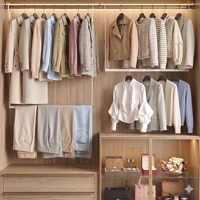 OPKING Hanging Closet Rod Extenders Adjustable Width & Height 1Pack White | Stepless Adjustment, Space-Saving & Expand Space, Assemble Easily, Heavy-Duty Iron, Hold Up To 45 LBS, Smooth Surface,