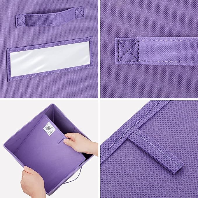 13x13x13 storage cube bins(Set of 8) Fabric storage cubes with 8 Labels Window Cards & a Pen, storage cubes 13x13, Collapsible 13 inch cube storage bins, Cubby Organizer Boxes, Purple