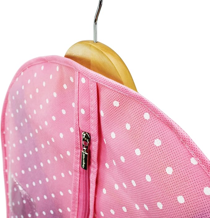 HANGERWORLD Pink Polka Dot Suit and Dress Garment Bags for Storage - 45inch x 22inch - Breathable Clothes Covers Protecting Dusts Closet Storage