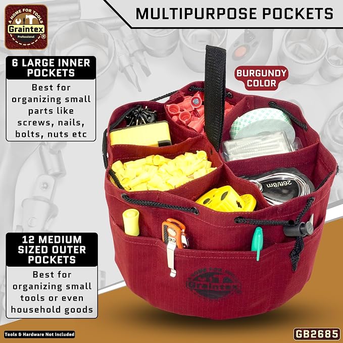 Graintex 18 Pocket Grab Bags Set of 3 Pcs Rip-stop Canvas, Drawstring Closure, Small Parts Organizer Bag, Small Tools, Screws, Parts, Parachute Tool Bag, Parachute Tool Organizer for Essential Items
