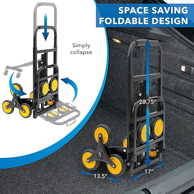 Mount-It! Folding Hand Truck and Dolly, Heavy-Duty Luggage Trolley Cart with Telescoping Handle and Rubber Wheels, Silver, Black, Yellow, (130 Lb Capacity)
