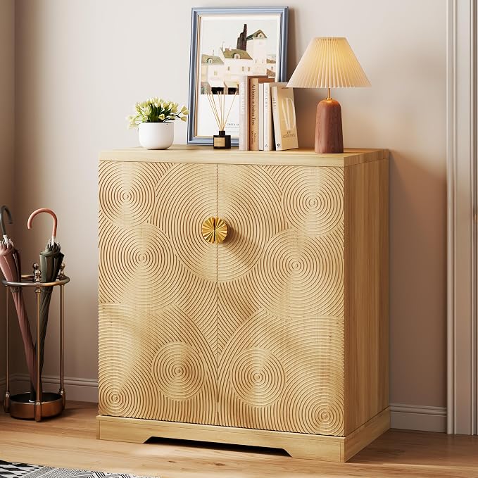 Vlsrka Shoe Storage Cabinet with Doors and 6 Tier Rotating Shelves, Wood | Suitable for 18 Pairs Shoe Organizer, Freestanding, Pull Out Shoe Rack, Wooden Entryway Cabinet for Hallway, Closet, Indoor