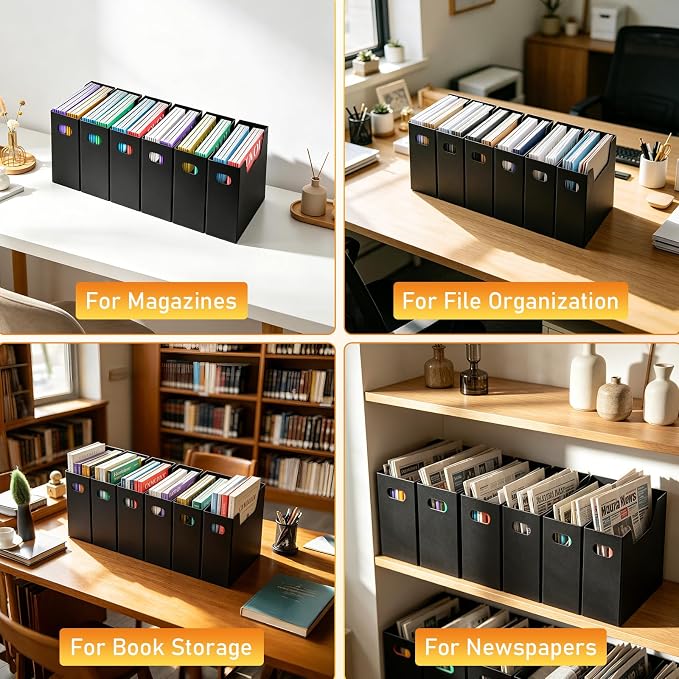 AOBOPLE Magazine Holder with 2 Compartments,6 Pack Cardboard Magazine File Holder Box for Desktop and Home Office,Magazine Rack with Handle for Magazines,Letters, Books, Newspapers