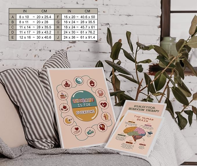 LOLUIS Mental Health Poster, Boho Therapy Tools Educational Supplies Art Print Classroom School Office Decor (Therapy is For Everyone, Custom Frame Type)