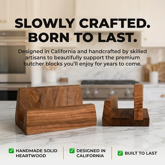 SHUMARU Cutting Board Holder for Countertop - Solid Hardwood Stand for Premium Butcher Blocks - Fits One 2" Thick or Two 1" Cutting Boards - Heavy-Duty Kitchen Organizer with Anti-Tip Rear Support