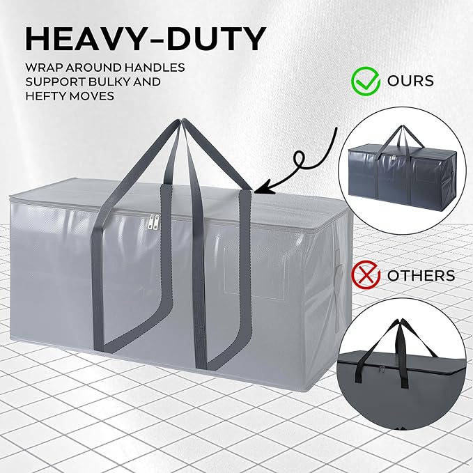 Reniteco Extra Large Moving Bags, 6 Pack Grey Heavy Duty Totes For Storage with Wrap Around Handles, Storage Bags for Space Saving, Alternative to Boxes & Bins