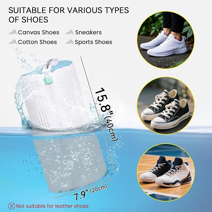 2Pcs Shoe Washing Machine Bag, Sneaker Laundry Bag for Washing Machine, Extra Long and Thick Microfibre Fluff, Reusable for Washer and Dryer (2pcs, White-blue)