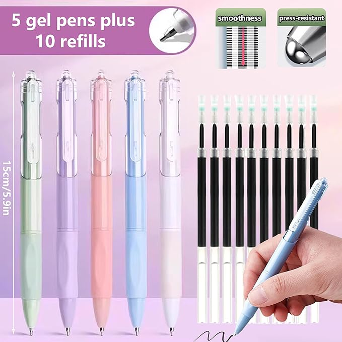 46 Pcs Large Capacity Pencil Pouch with Aesthetic School Supplies, 12 Pastel Highlighters, 5 Black Ink Gel Pens, 6 Mechanical Pencils Set 0.5 & 0.7mm, Sticky Notes, Stationary Set for Student (Red)